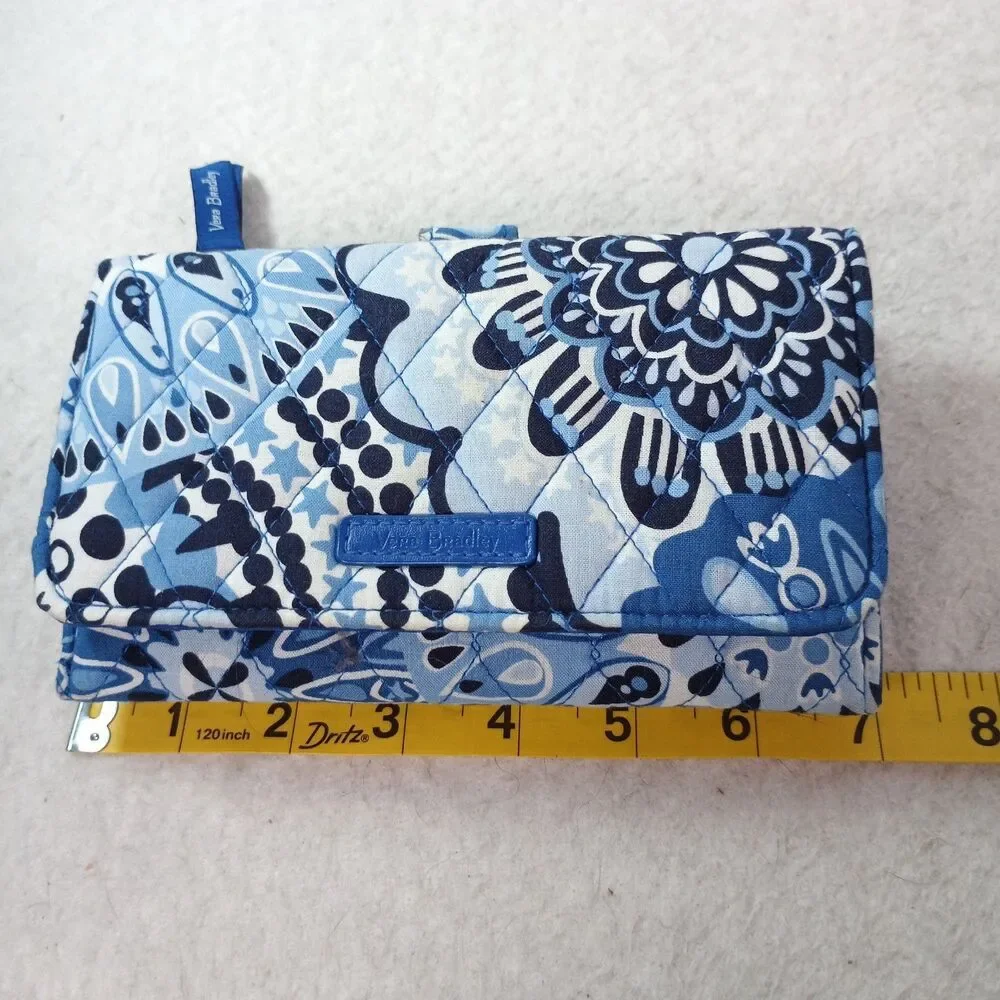 Vera Bradley Blue Star Floral Trifold Wallet Checkbook Organizer Cotton Quilted - Picture 11 of 12